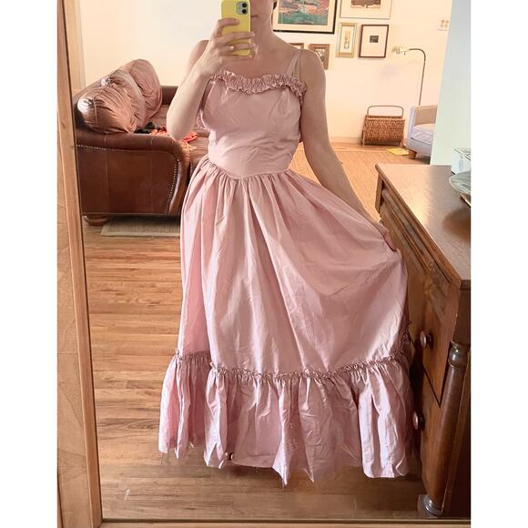 Vintage 80s Taffeta Ruffle Hem Gown Size X Small - Picture 2 of 9